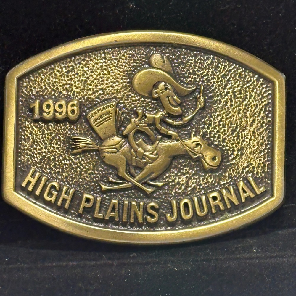 Vintage 1996 High Plains Journal Cowboy Horse Western Advertising Belt Buckle
